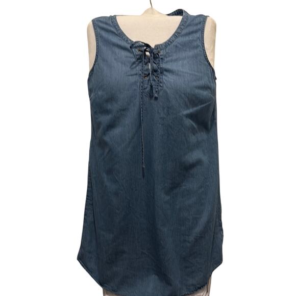 Aqua Sleeveless Chambray Lace-Up Dress - Picture 1 of 3